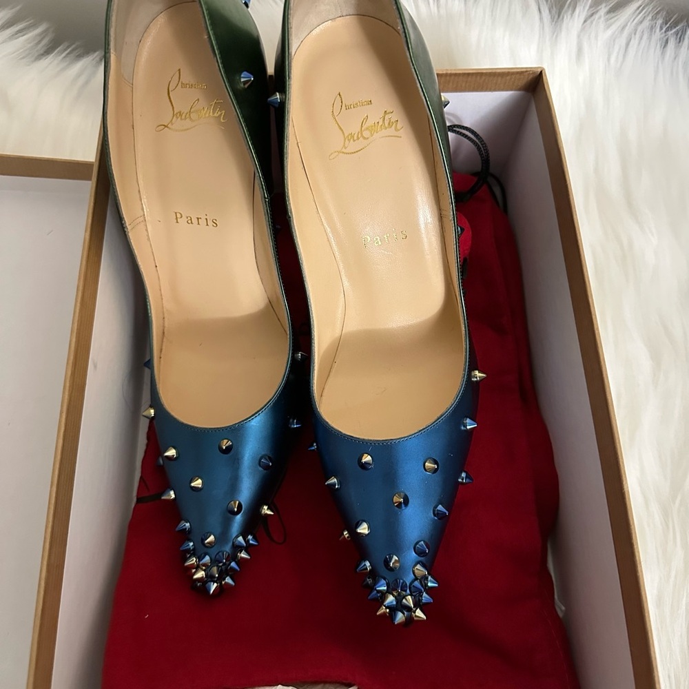 Christian Louboutin Metallic Blue Spiked Heels